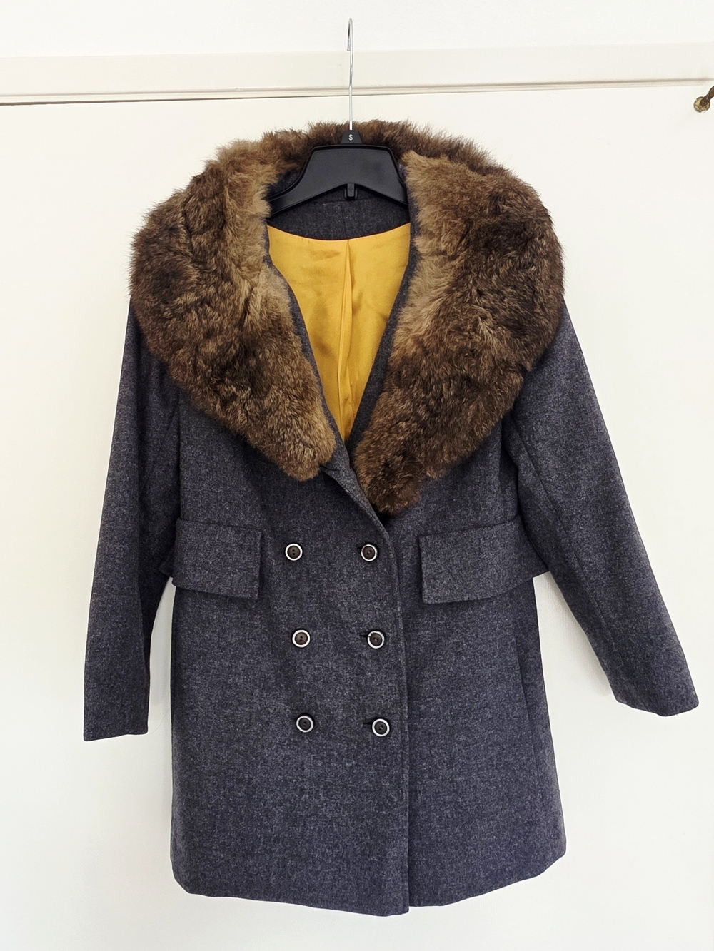 Vintage Joseph Magnin Wool Coat Fox Fur Collar 1950/60s SF Union Label Gold